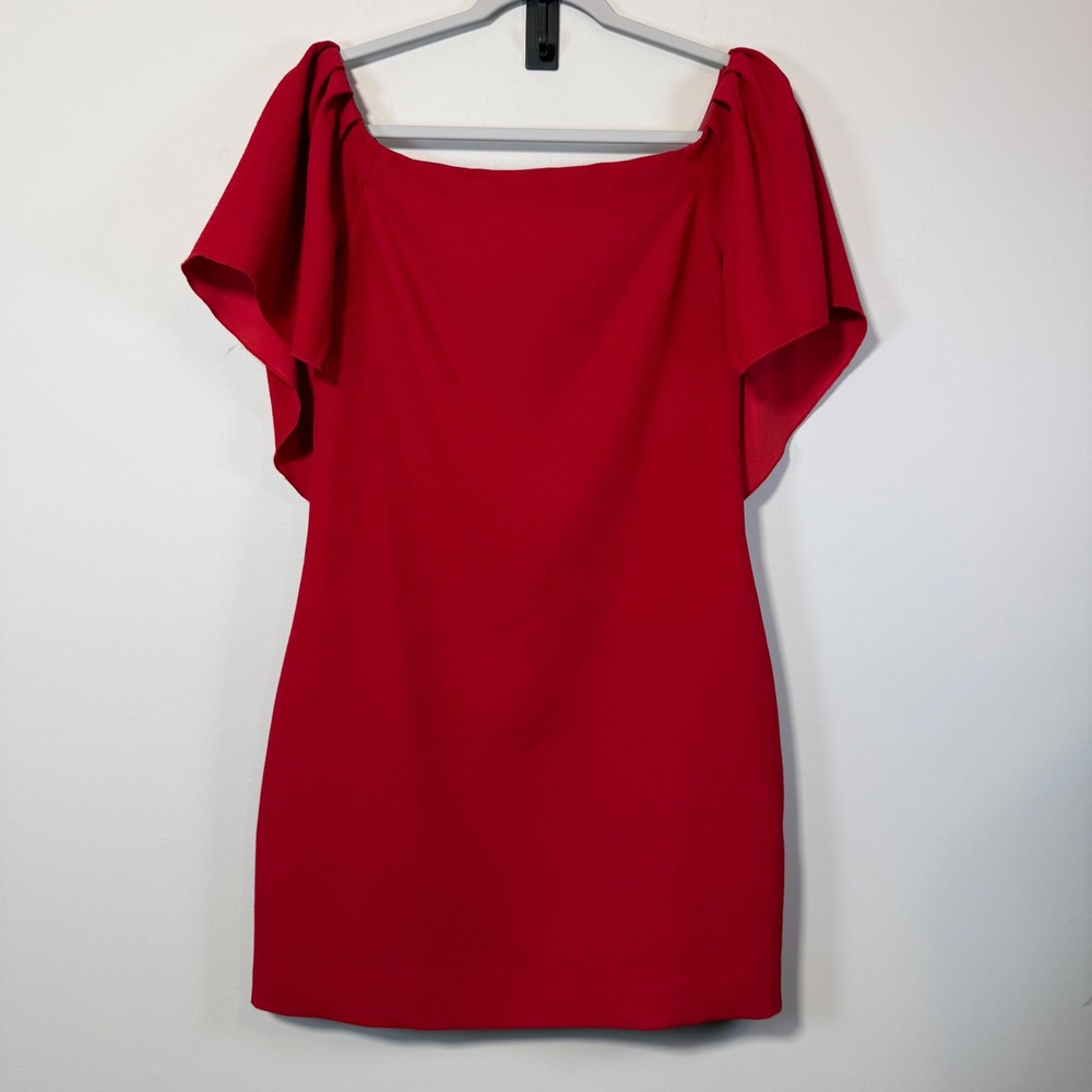 Trina Turk Sheath Dress Women 0 Red Off Shoulder Ruffle Lace Cocktail Romantic